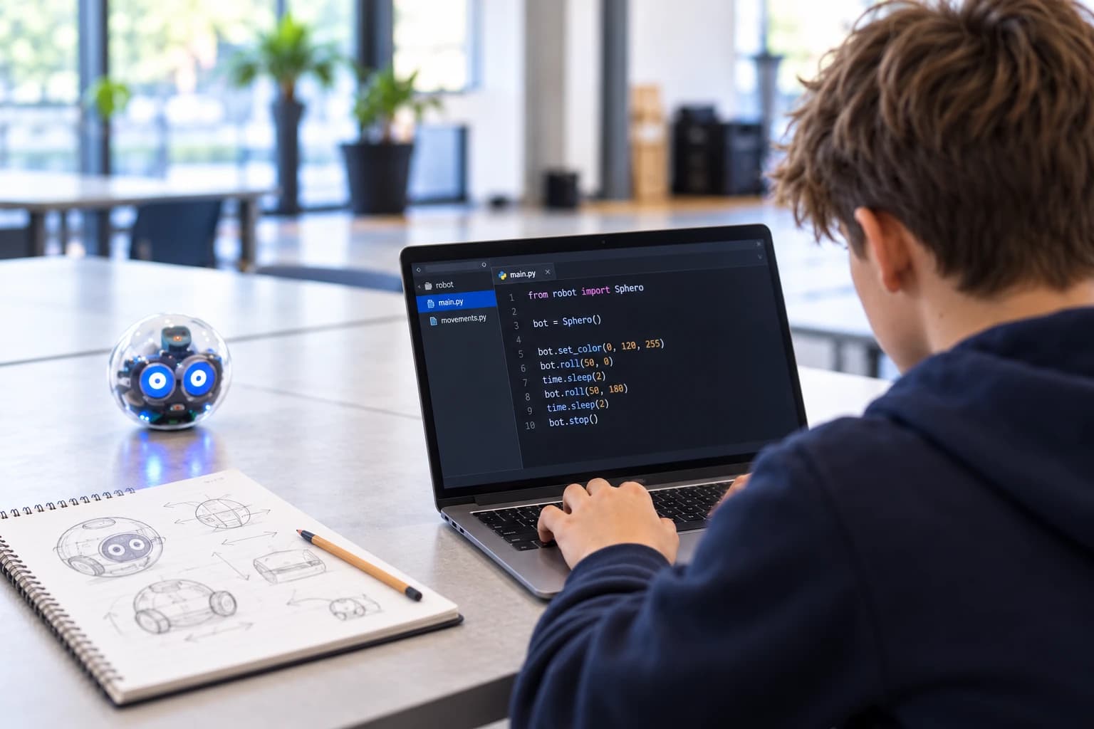 Illustrative scene of a teenager working independently with code